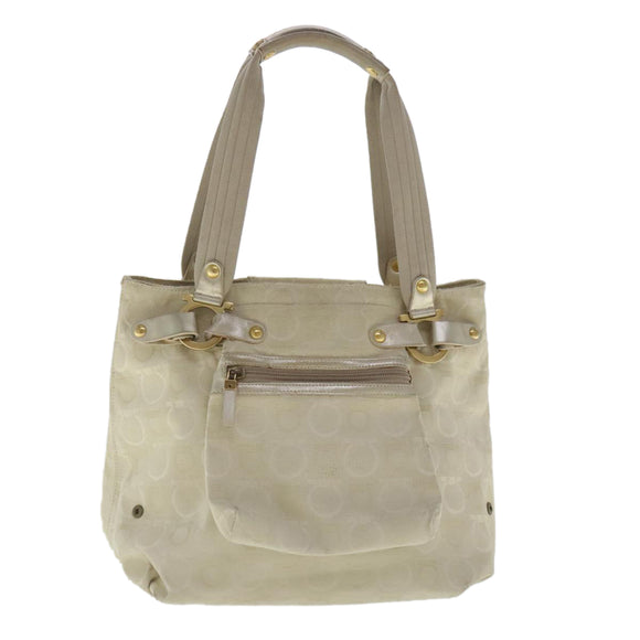 Salvatore Ferragamo Gancini Handtasche Canvas Beige Gold Auth 95165