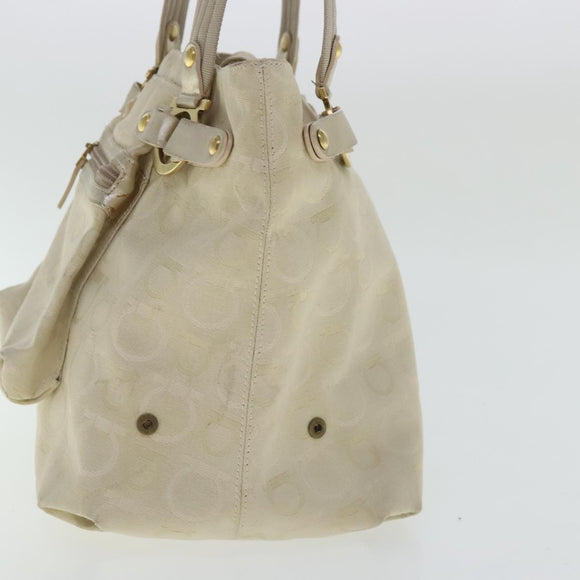 Salvatore Ferragamo Gancini Hand Bag Canvas Beige Gold Auth 95165