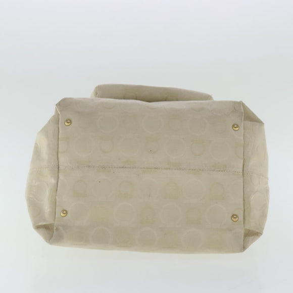 Salvatore Ferragamo Gancini Handtasche Canvas Beige Gold Auth 95165