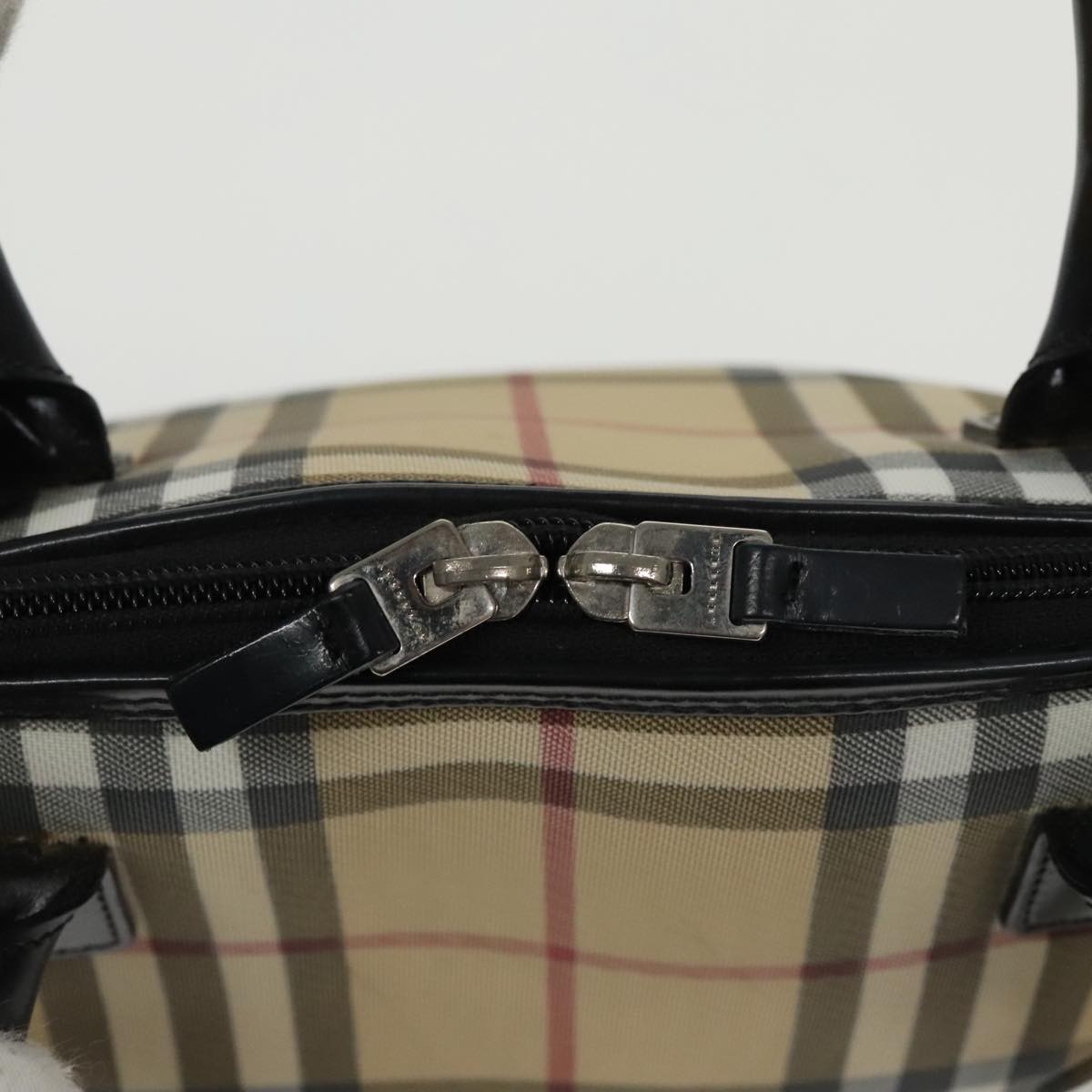 BURBERRY Nova Check Hand Bag Coated Canvas Leather Beige Black Silver Auth 95168