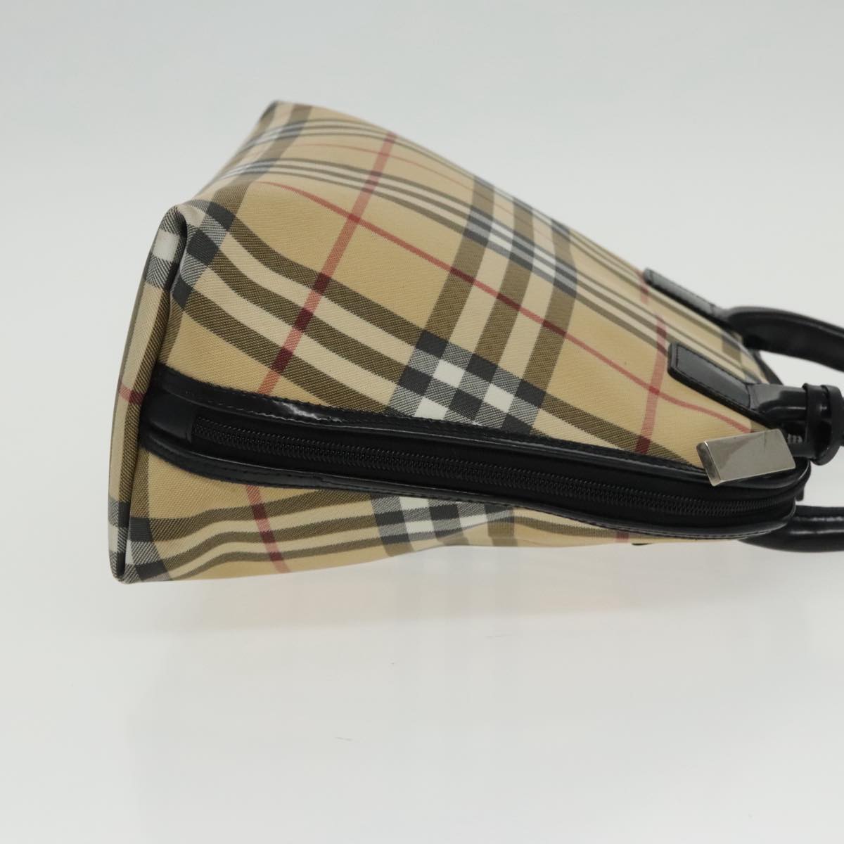 BURBERRY Nova Check Hand Bag Coated Canvas Leather Beige Black Silver Auth 95168