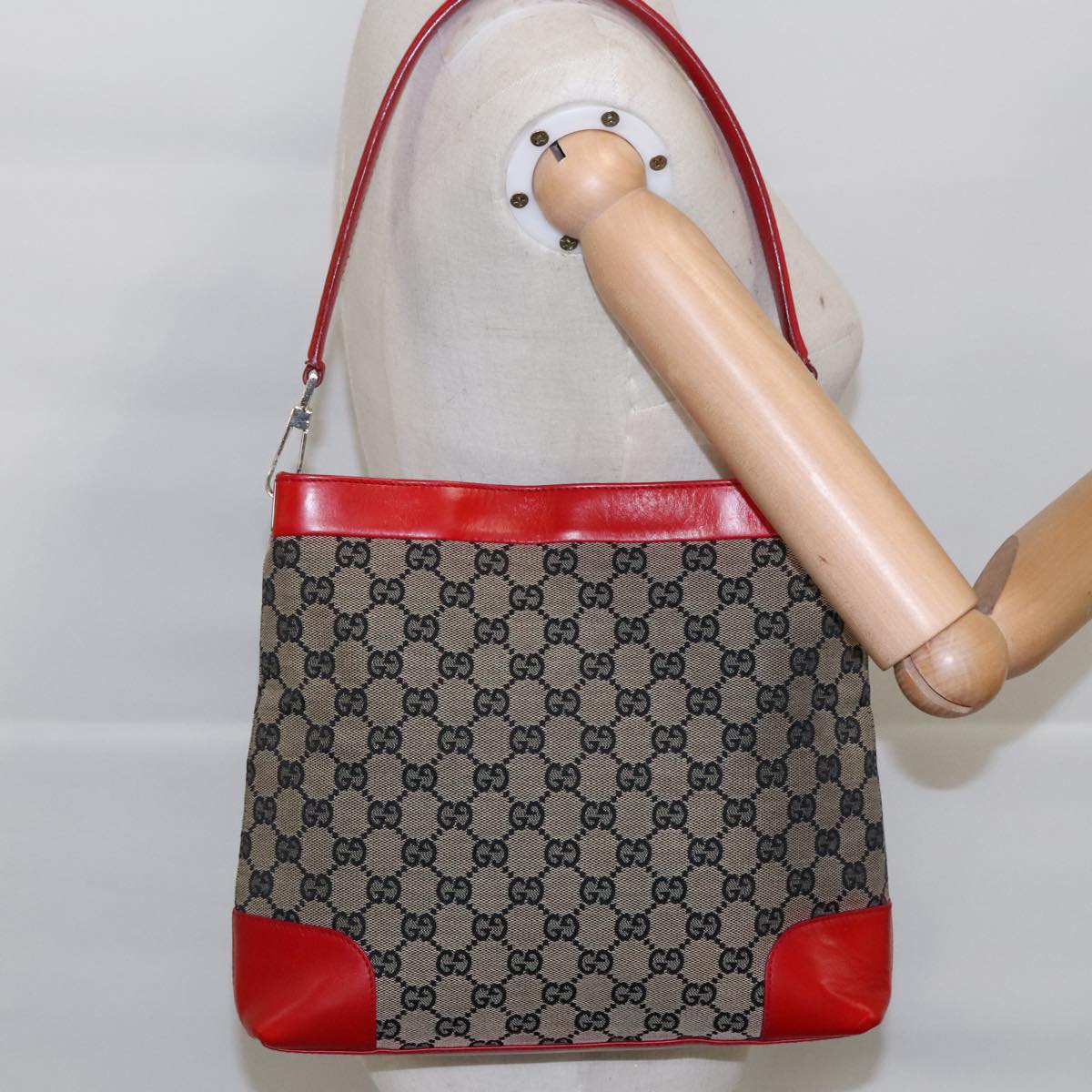 GUCCI GG Canvas Shoulder Bag Beige Red 001 4231 Auth 95308