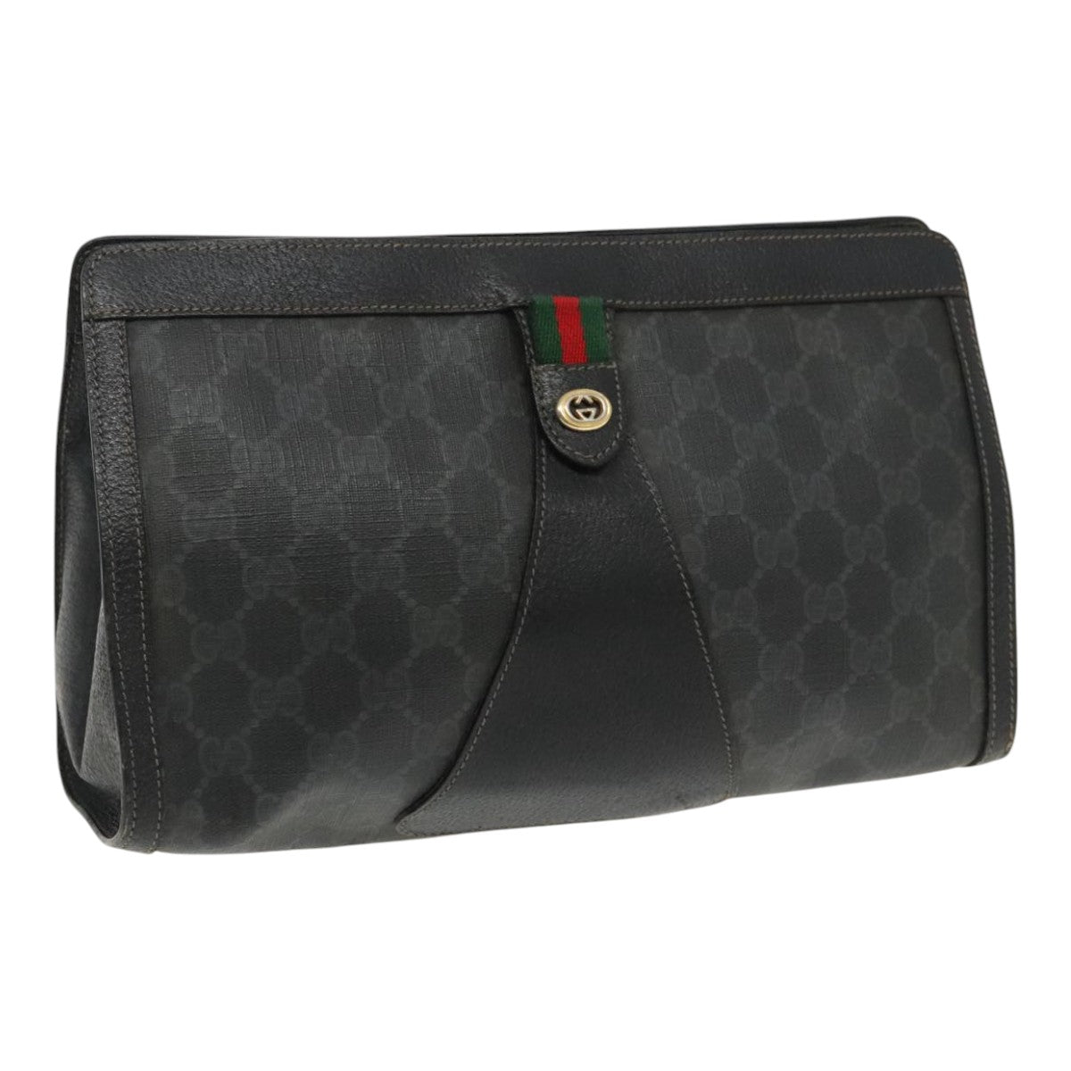 GUCCI GG Supreme Web Sherry Line Clutch Bag PVC Black Red 156 01 033 Auth 95309