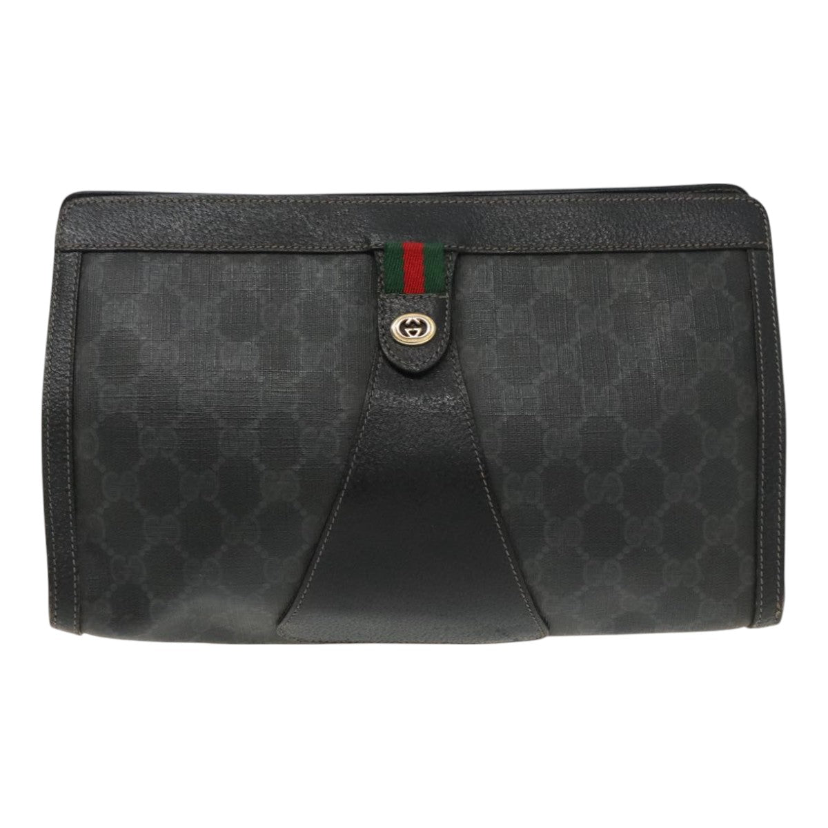 GUCCI GG Supreme Web Sherry Line Clutch Bag PVC Black Red 156 01 033 Auth 95309