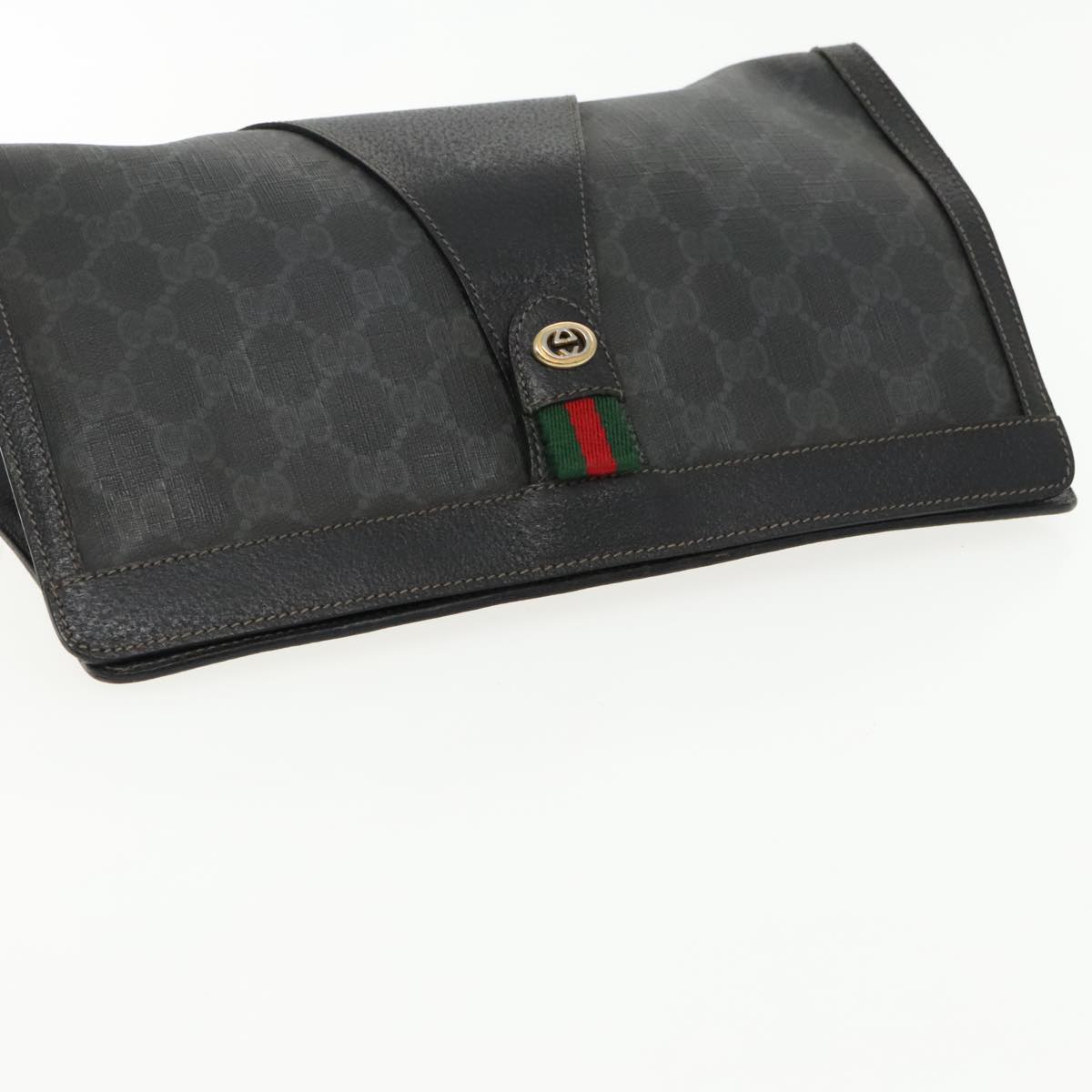 GUCCI GG Supreme Web Sherry Line Clutch Bag PVC Black Red 156 01 033 Auth 95309