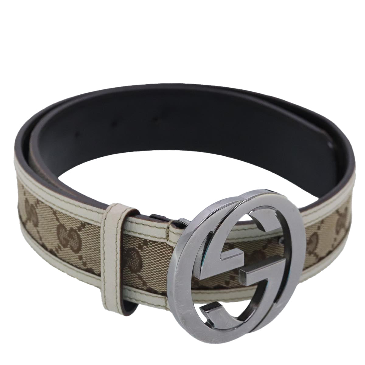 GUCCI GG Canvas Belt 33.5"" Beige 114876 Auth 95310