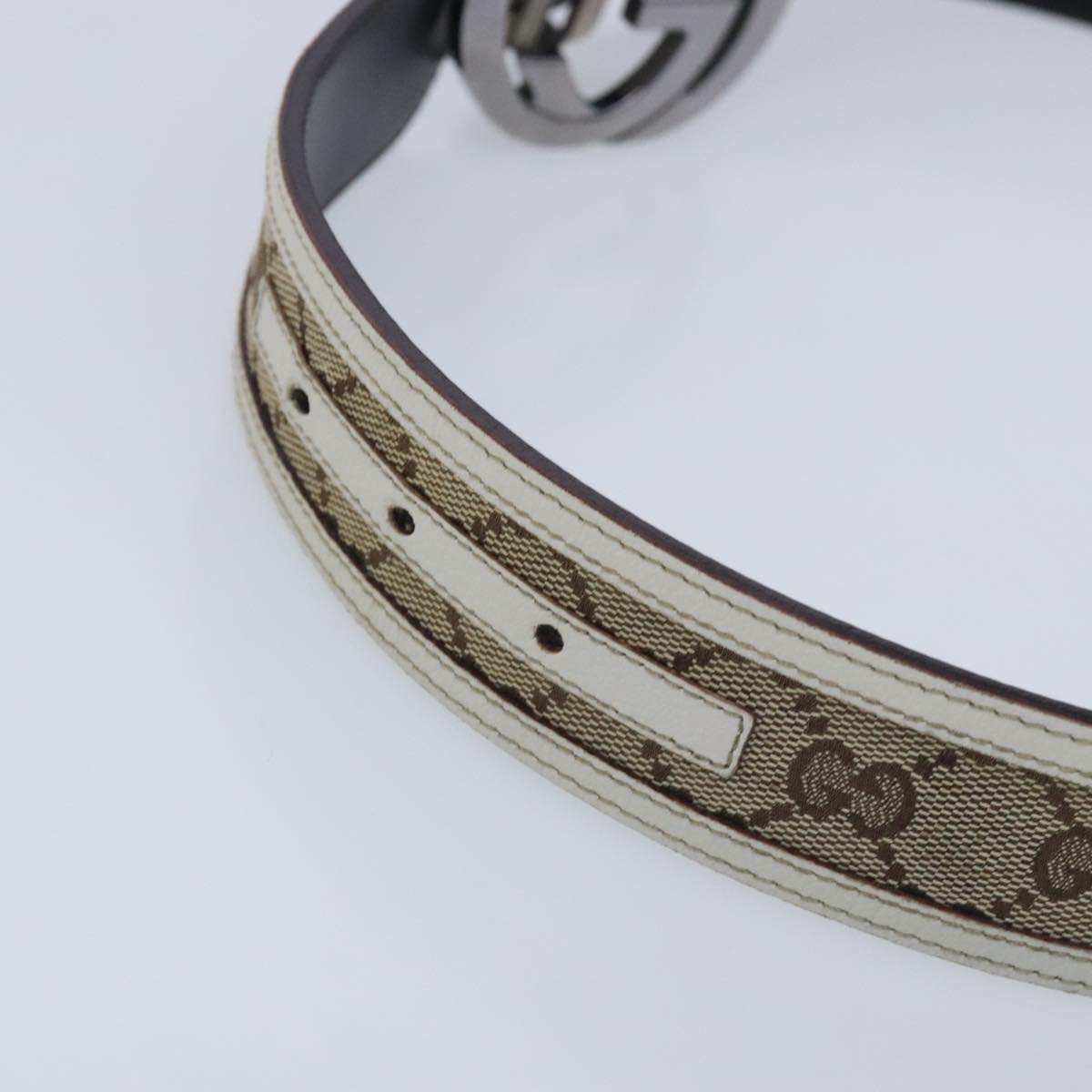 GUCCI GG Canvas Belt 33.5"" Beige 114876 Auth 95310