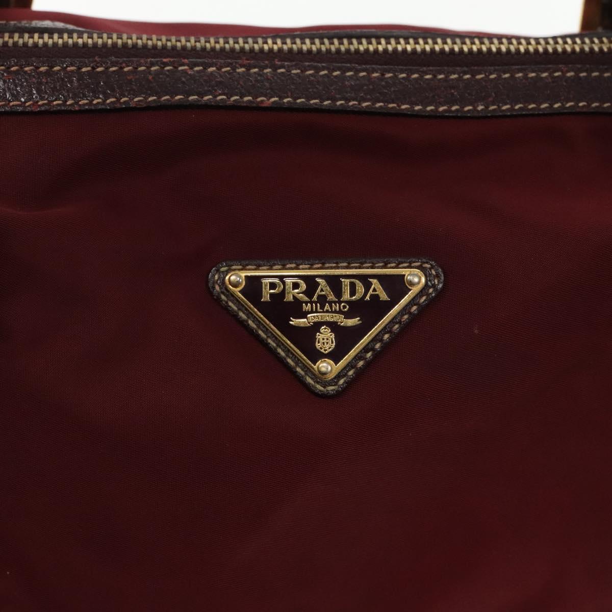 PRADA Tote Bag Nylon Wine Red Gold Auth 95313