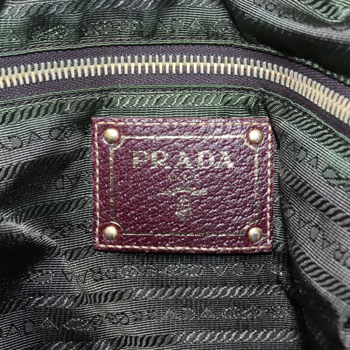 PRADA Tote Bag Nylon Wine Red Gold Auth 95313