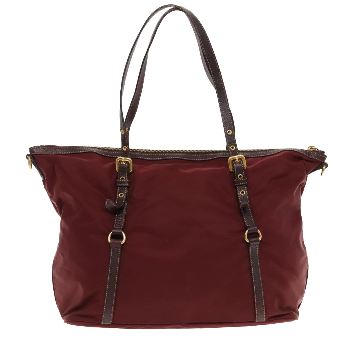 PRADA Tote Bag Nylon Wine Red Gold Auth 95313 - 0