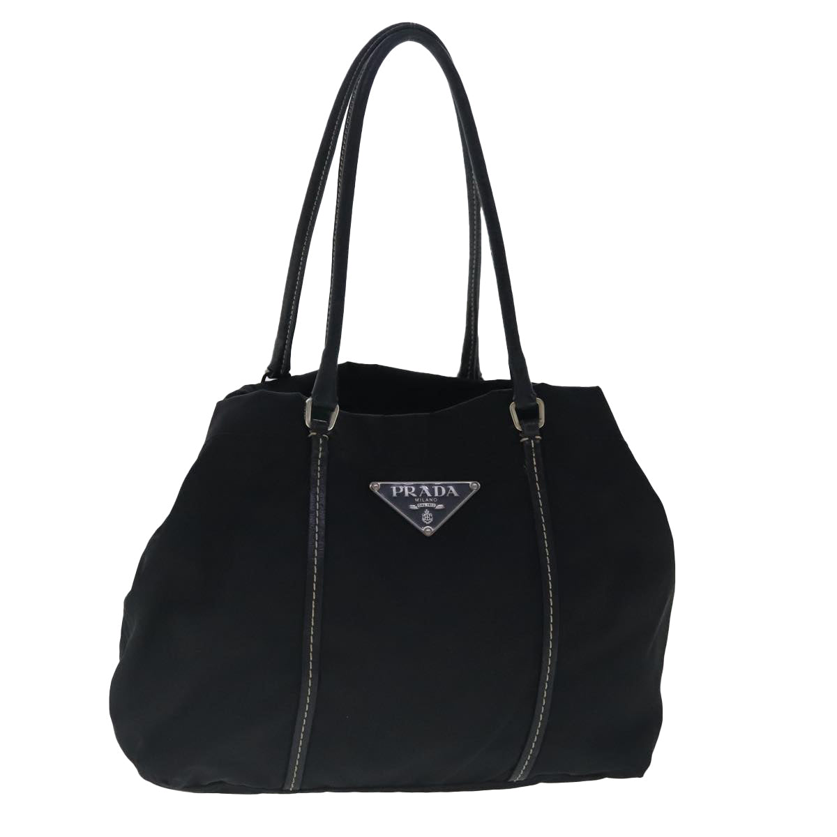 PRADA Hand Bag Nylon Black Silver Auth 95316