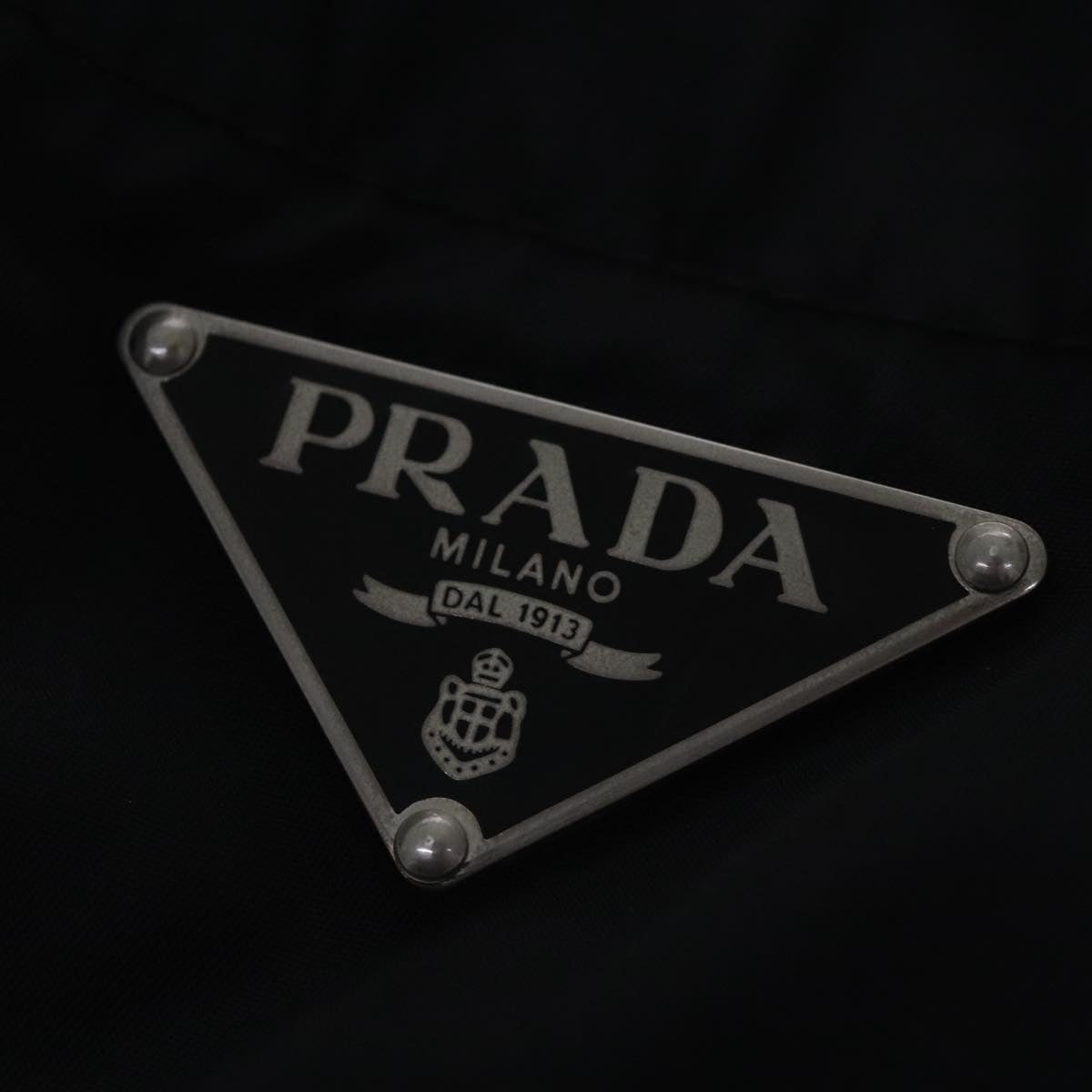 PRADA Hand Bag Nylon Black Silver Auth 95316