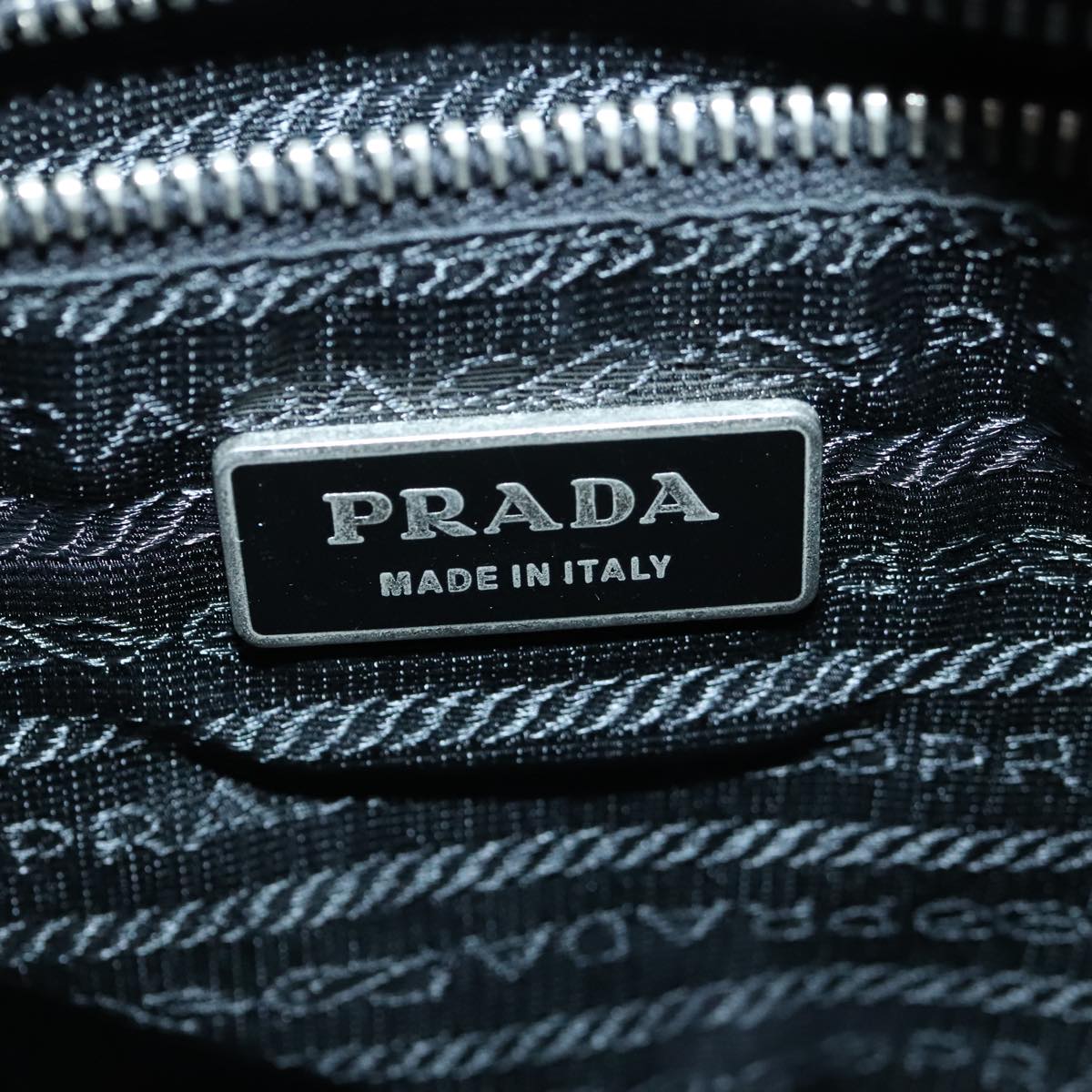 PRADA Hand Bag Nylon Black Silver Auth 95316