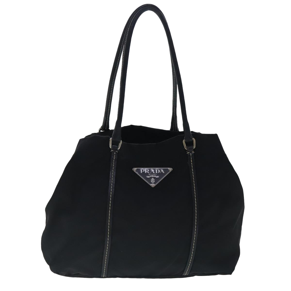 PRADA Hand Bag Nylon Black Silver Auth 95316