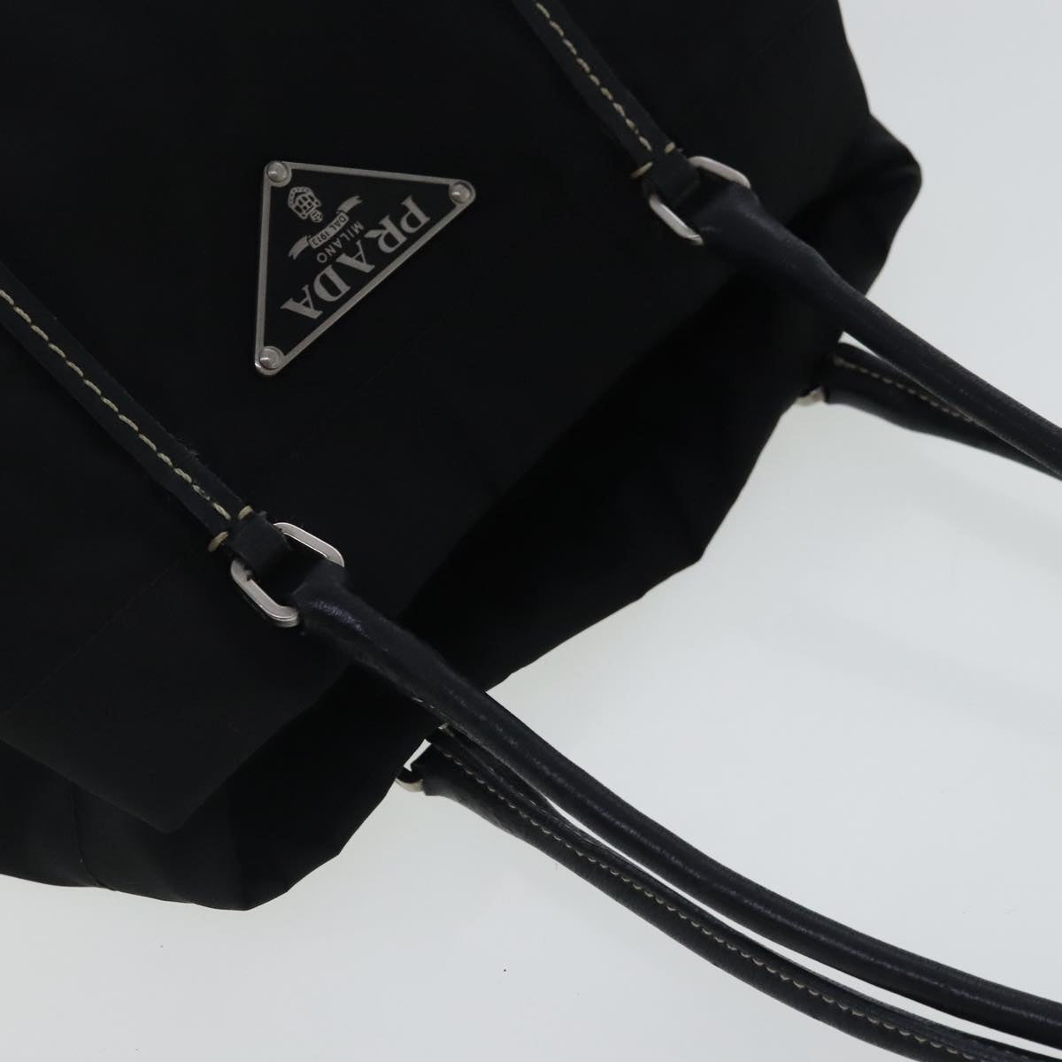 PRADA Hand Bag Nylon Black Silver Auth 95316