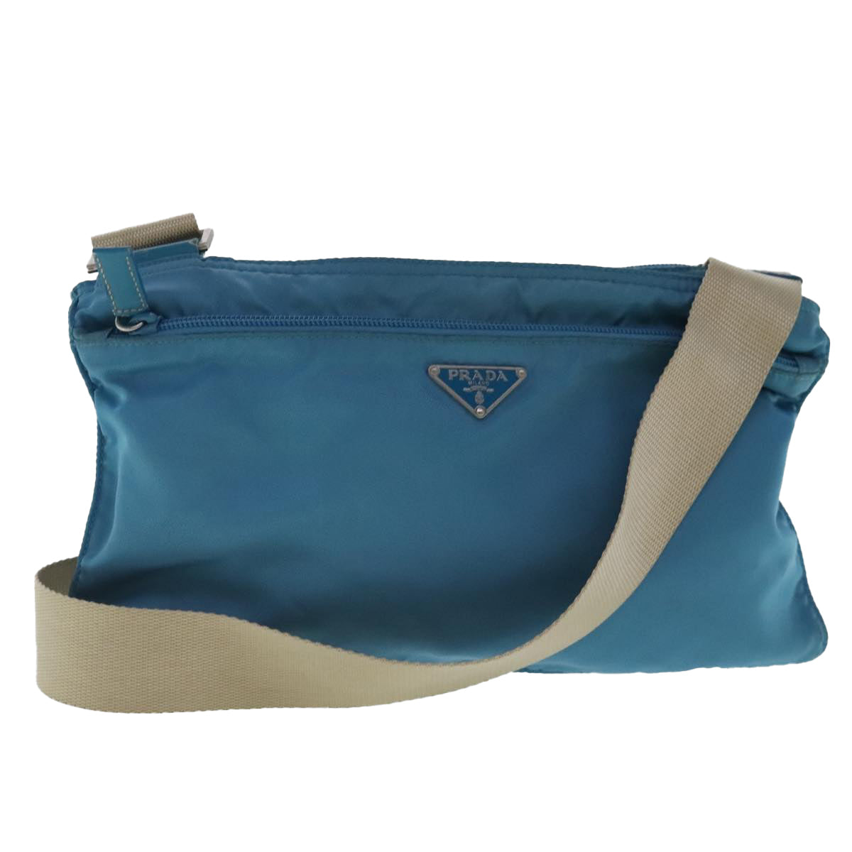 PRADA Shoulder Bag Nylon Blue Silver Auth 95322