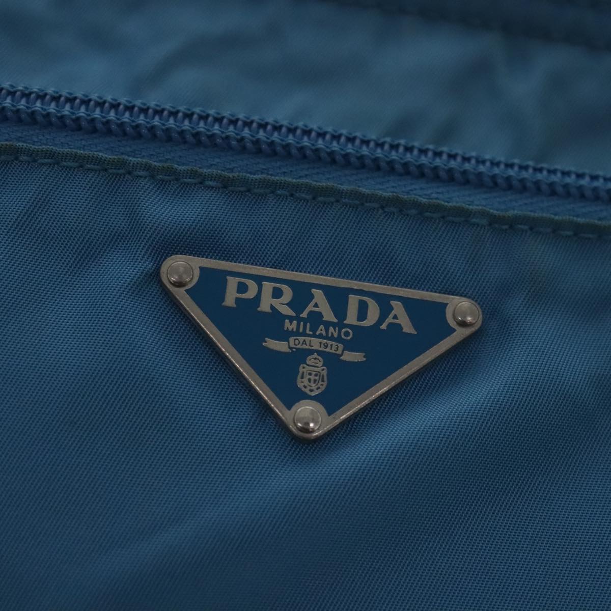 PRADA Shoulder Bag Nylon Blue Silver Auth 95322