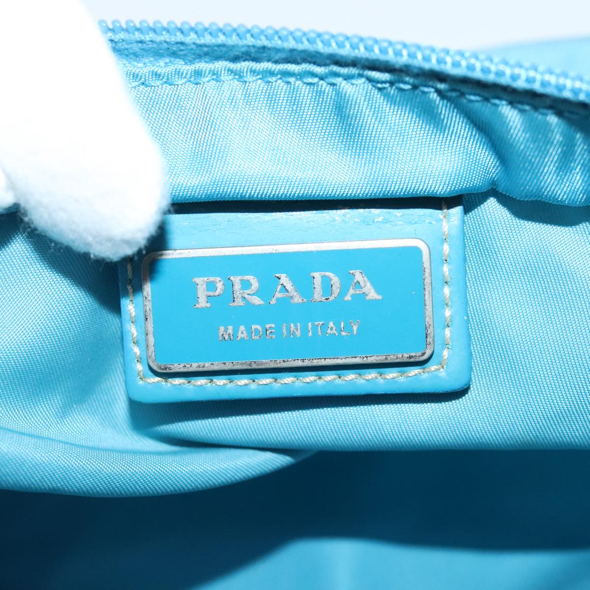 PRADA Shoulder Bag Nylon Blue Silver Auth 95322