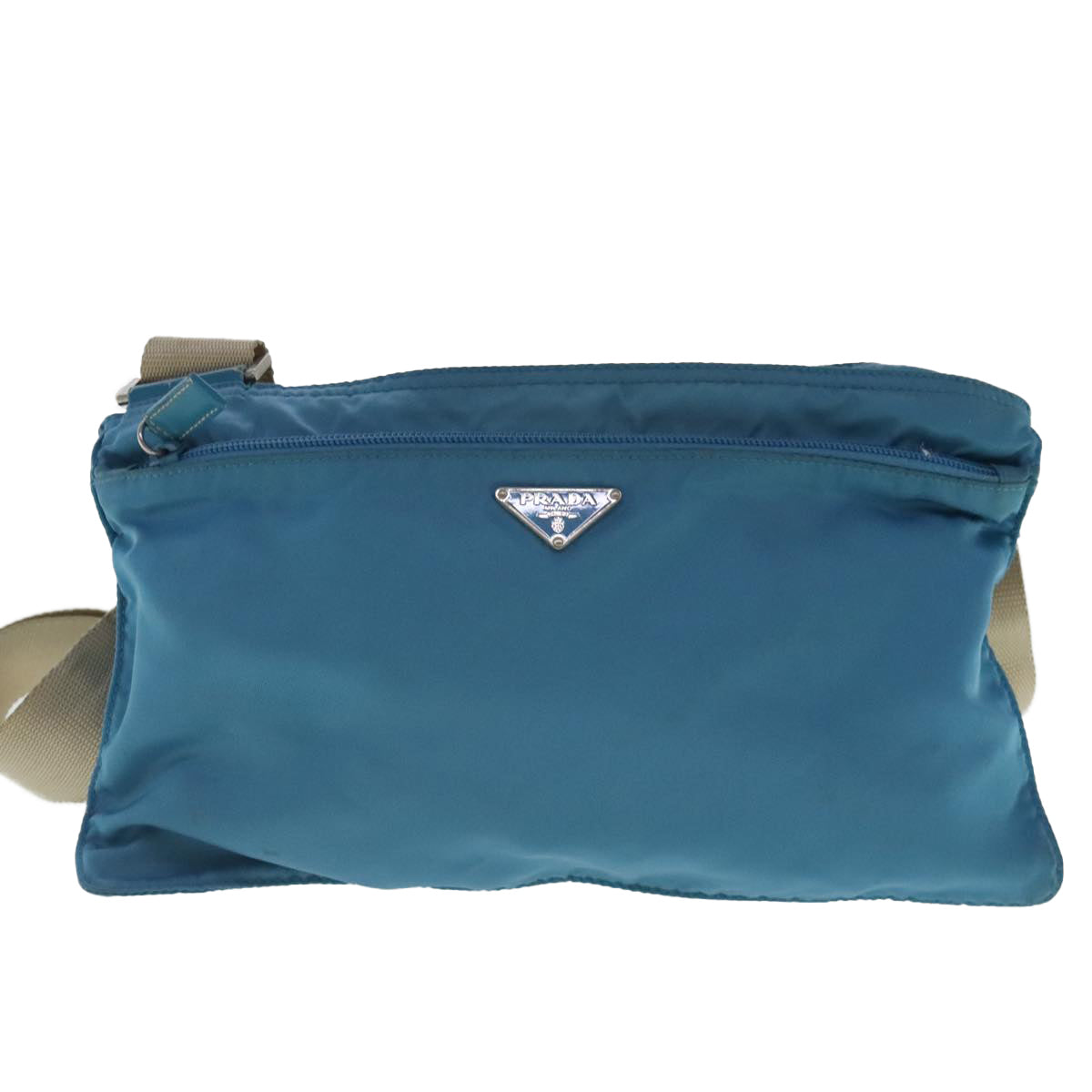 PRADA Shoulder Bag Nylon Blue Silver Auth 95322