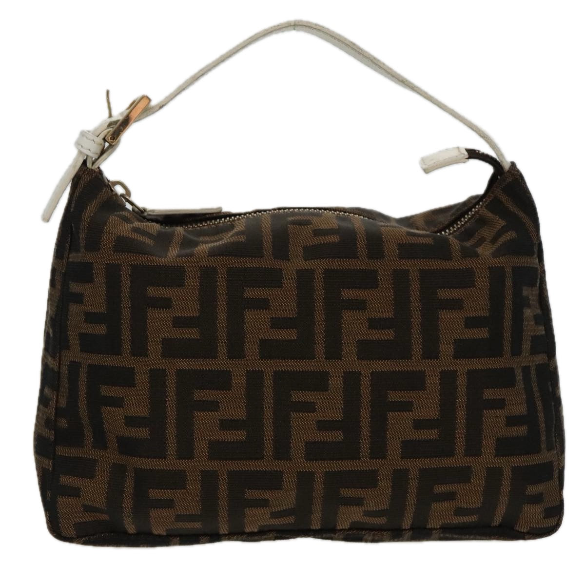 FENDI Zucca Canvas Hand Bag Brown White Gold Auth 95333