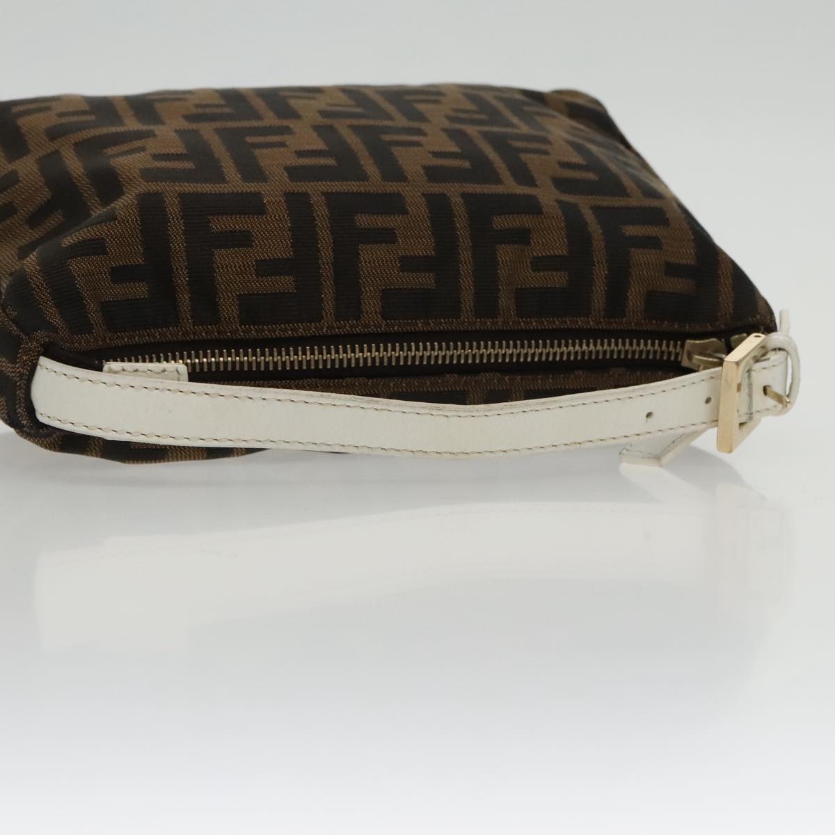 FENDI Zucca Canvas Hand Bag Brown White Gold Auth 95333