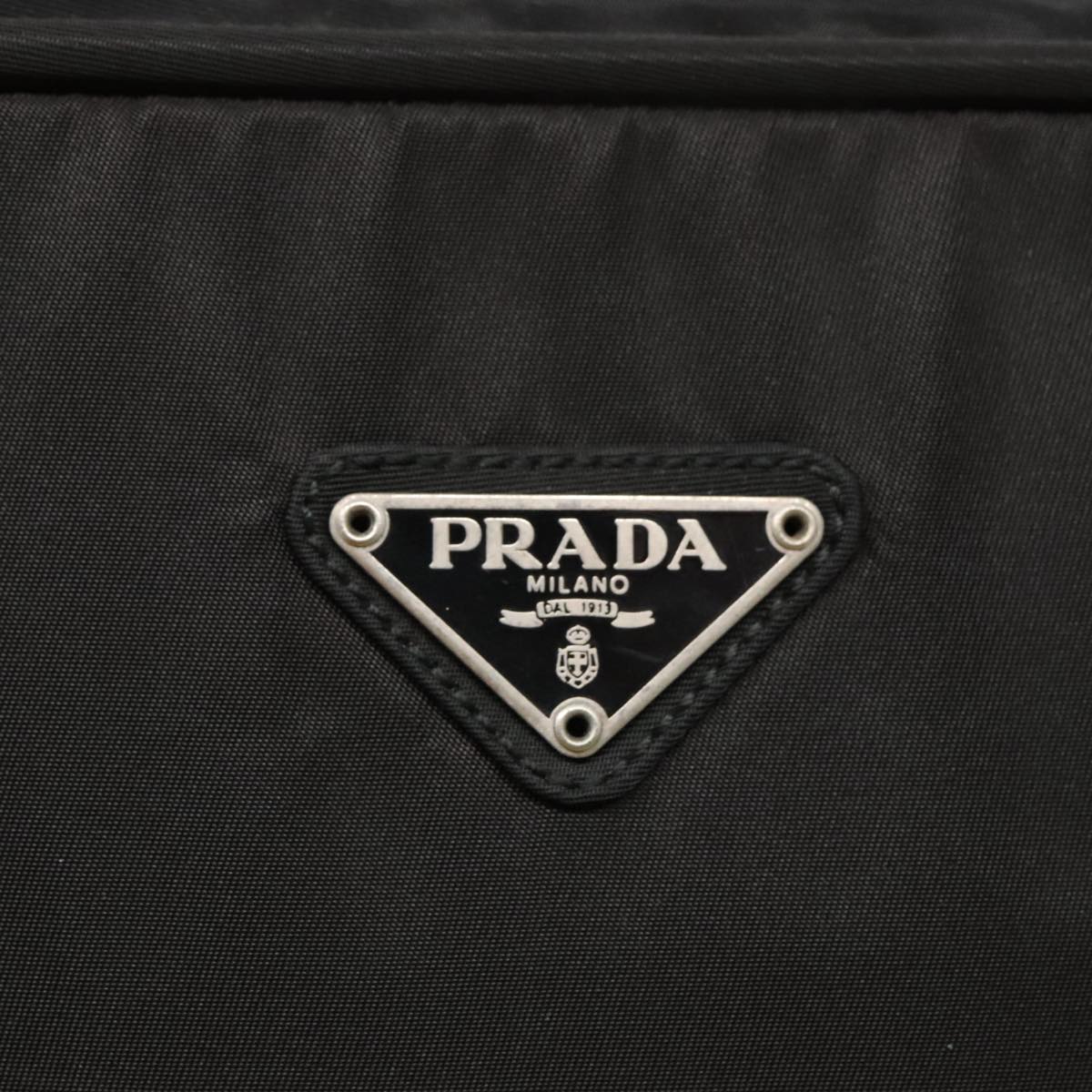 PRADA Hand Bag Nylon Black Silver Auth 95336