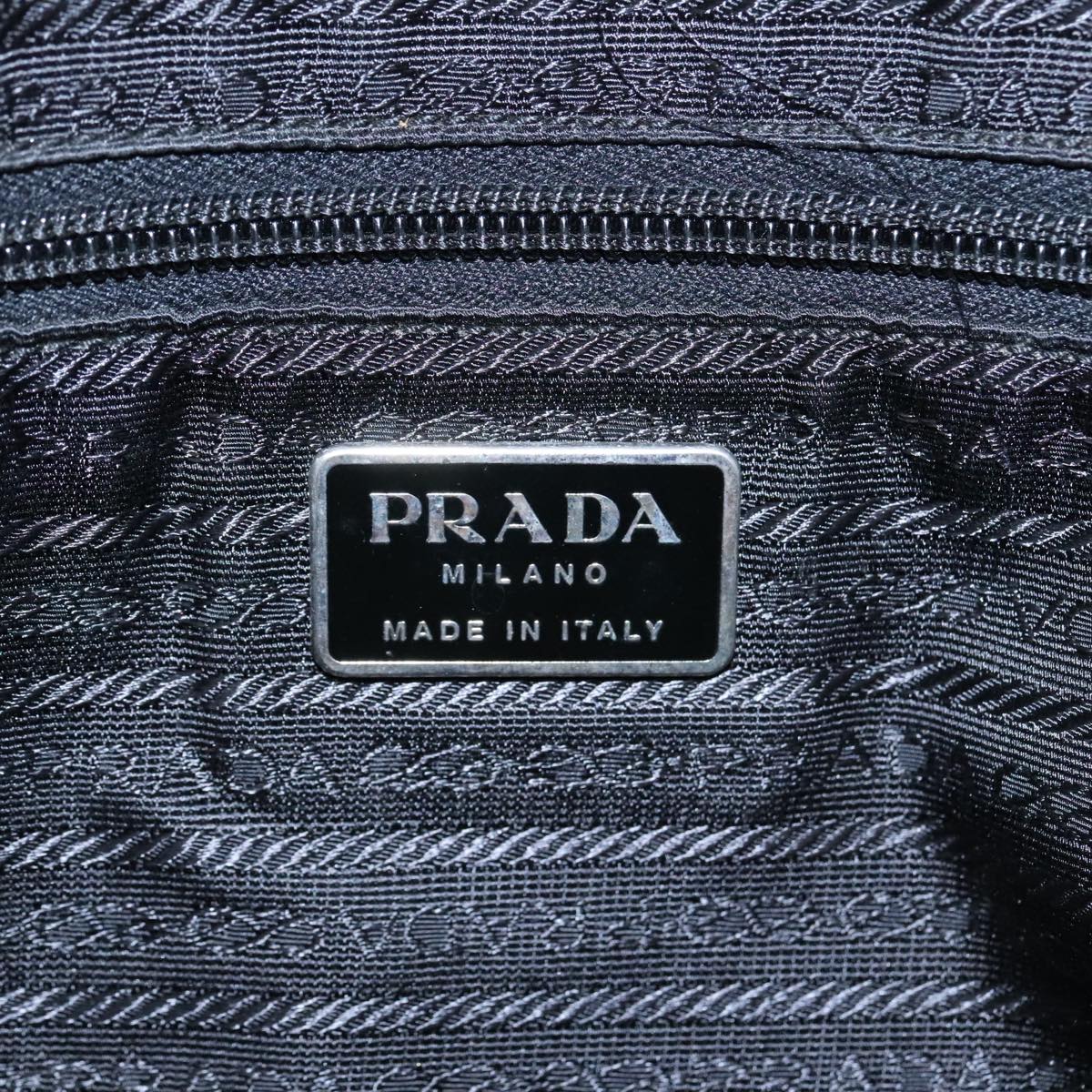 PRADA Hand Bag Nylon Black Silver Auth 95336