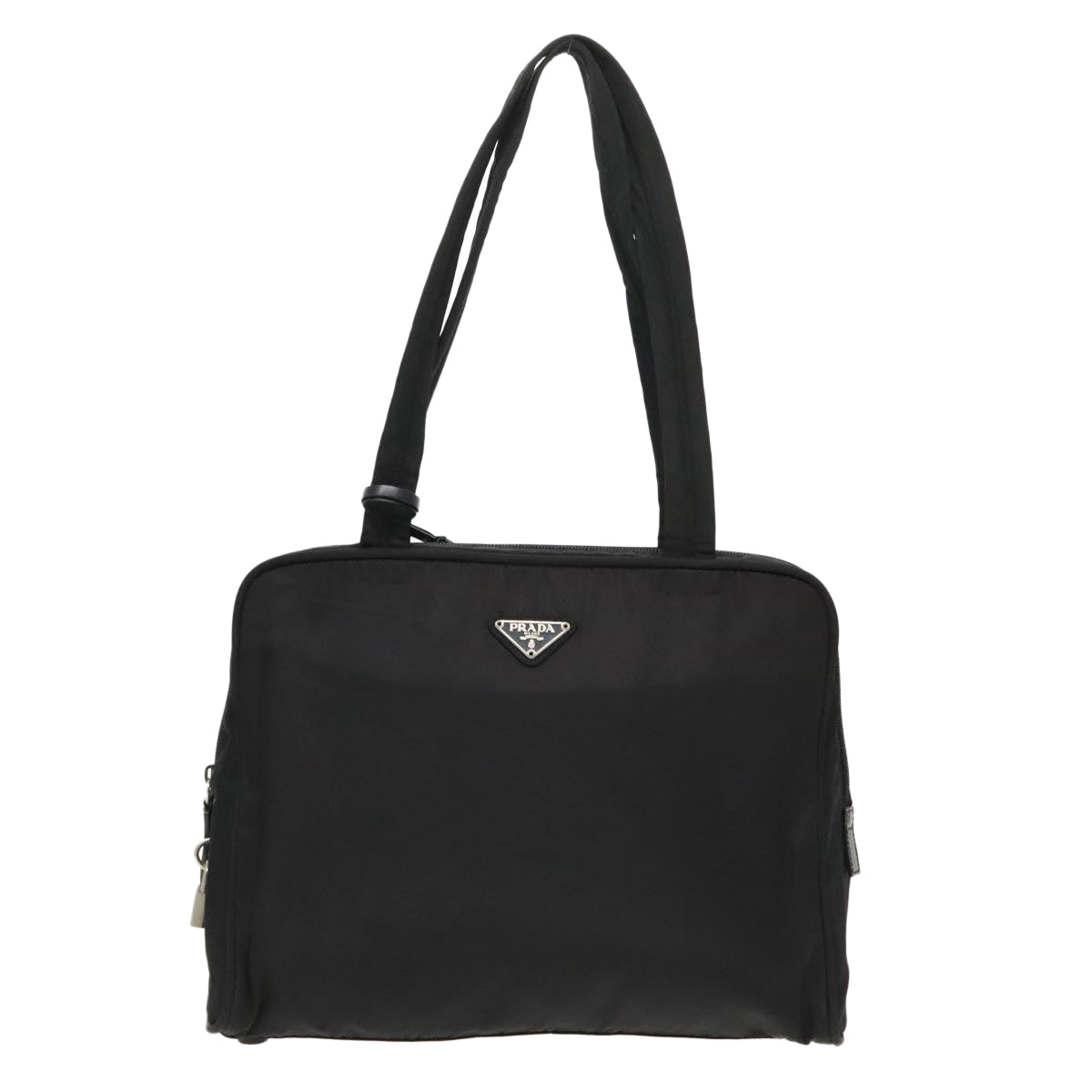 PRADA Hand Bag Nylon Black Silver Auth 95336