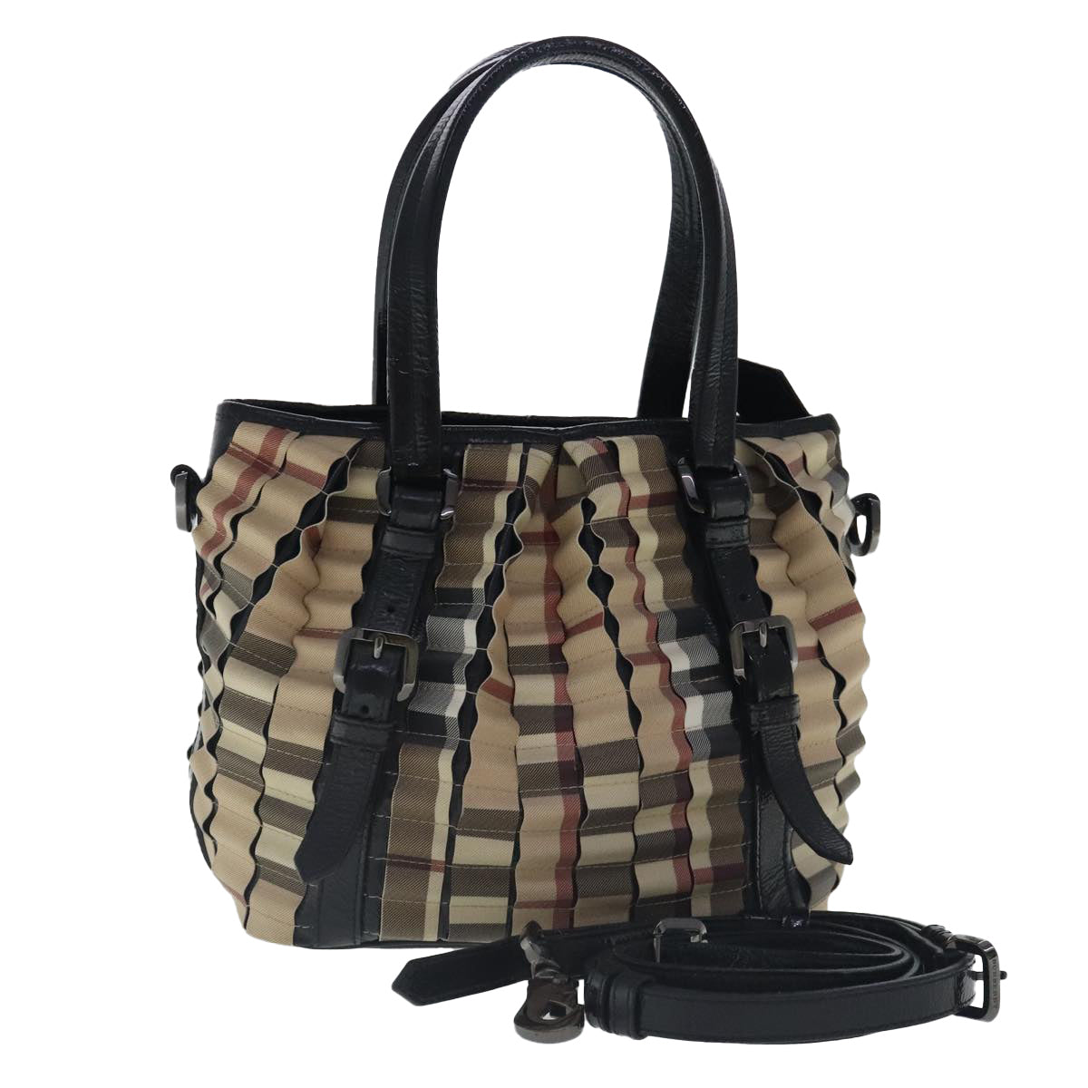 BURBERRY Nova Check Hand Bag PVC 2way Beige Auth 95337