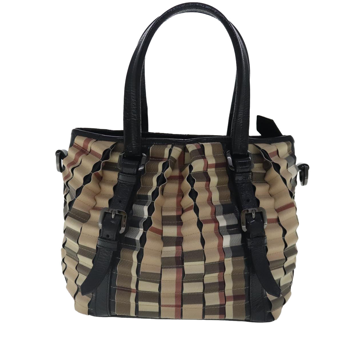 BURBERRY Nova Check Hand Bag PVC 2way Beige Auth 95337 - 0