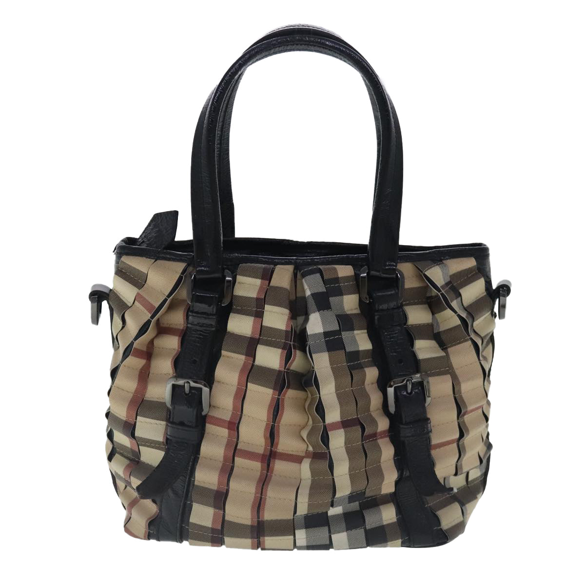 BURBERRY Nova Check Hand Bag PVC 2way Beige Auth 95337