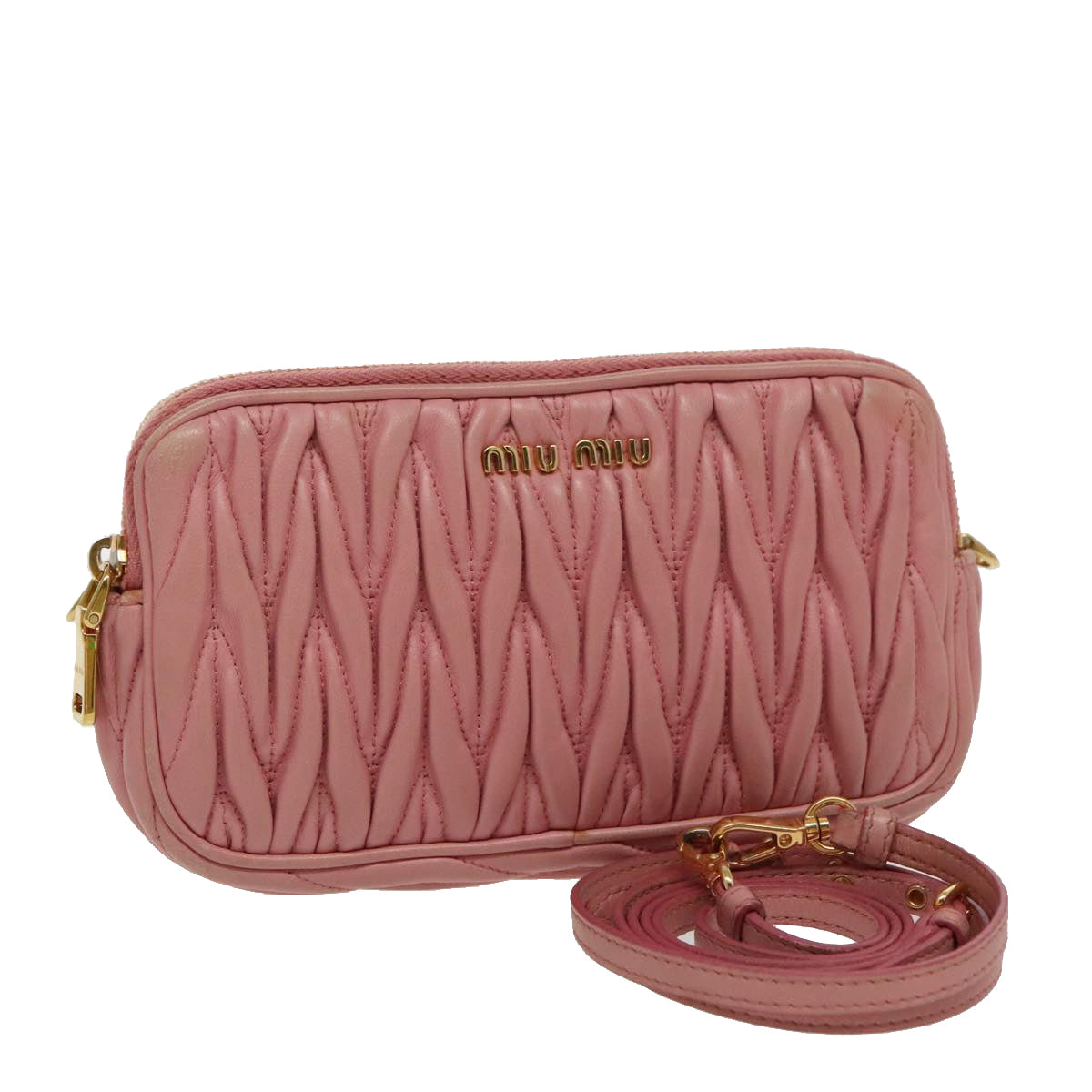 Miu Miu Matelasse Shoulder Bag Leather Pink Gold Auth 95340