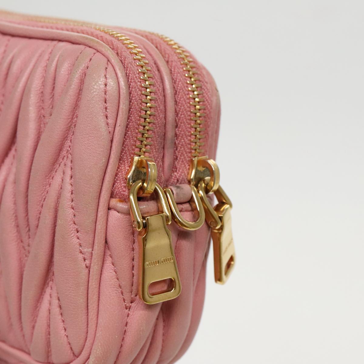 Miu Miu Matelasse Shoulder Bag Leather Pink Gold Auth 95340