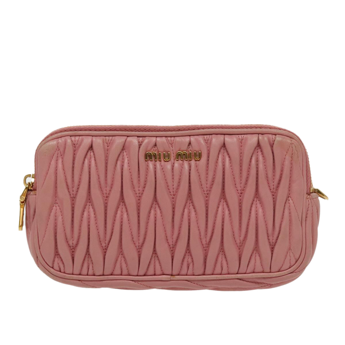 Miu Miu Matelasse Shoulder Bag Leather Pink Gold Auth 95340