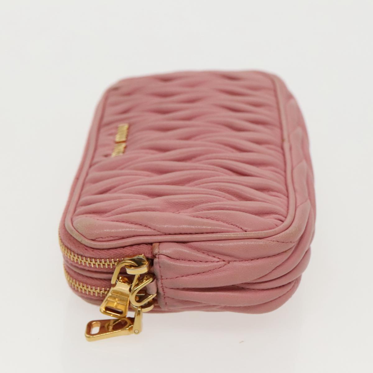 Miu Miu Matelasse Shoulder Bag Leather Pink Gold Auth 95340