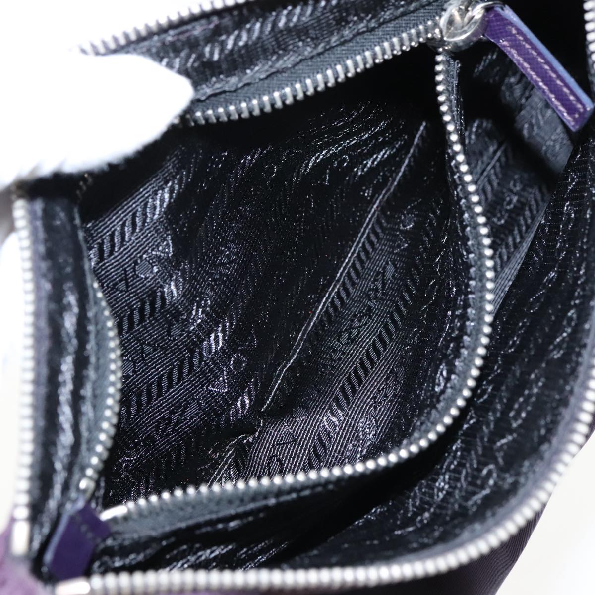 PRADA Accessory Pouch Nylon Purple Silver Auth 95343