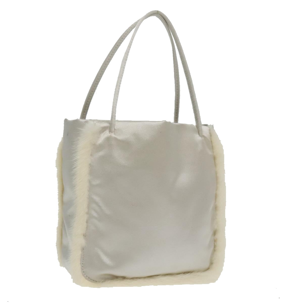 PRADA Hand Bag Satin White Auth 95345