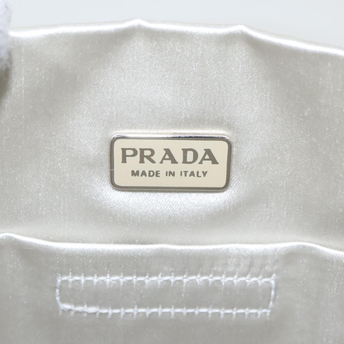 PRADA Hand Bag Satin White Auth 95345