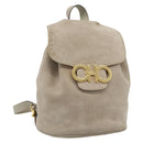 Salvatore Ferragamo Gancini Hand Bag Suede Leather Beige Gold Auth 95348-1