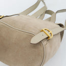Salvatore Ferragamo Gancini Hand Bag Suede Leather Beige Gold Auth 95348-17