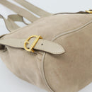 Salvatore Ferragamo Gancini Hand Bag Suede Leather Beige Gold Auth 95348-10
