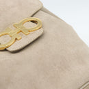 Salvatore Ferragamo Gancini Hand Bag Suede Leather Beige Gold Auth 95348-12
