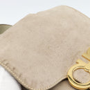 Salvatore Ferragamo Gancini Hand Bag Suede Leather Beige Gold Auth 95348-11