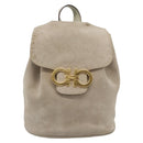 Salvatore Ferragamo Gancini Hand Bag Suede Leather Beige Gold Auth 95348-13