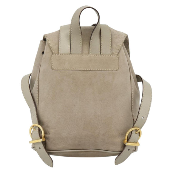 Salvatore Ferragamo Gancini Hand Bag Suede Leather Beige Gold Auth 95348