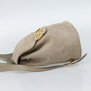Salvatore Ferragamo Gancini Hand Bag Suede Leather Beige Gold Auth 95348-3