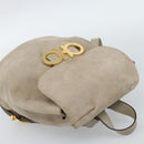 Salvatore Ferragamo Gancini Hand Bag Suede Leather Beige Gold Auth 95348-6