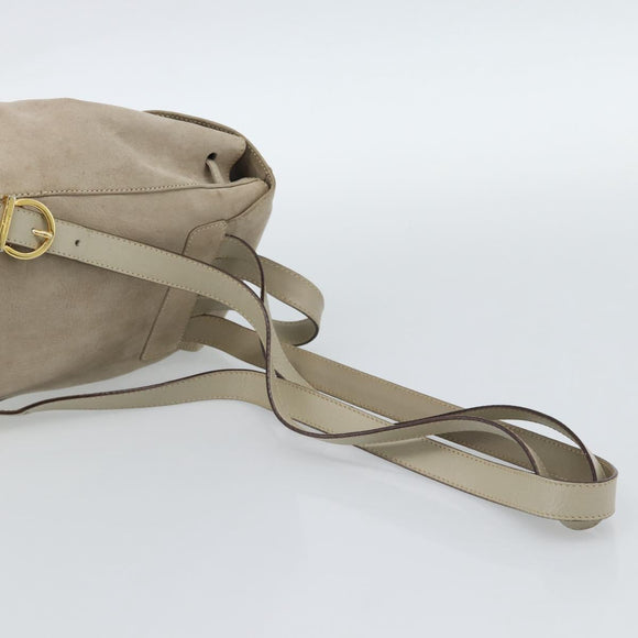 Salvatore Ferragamo Gancini Hand Bag Suede Leather Beige Gold Auth 95348