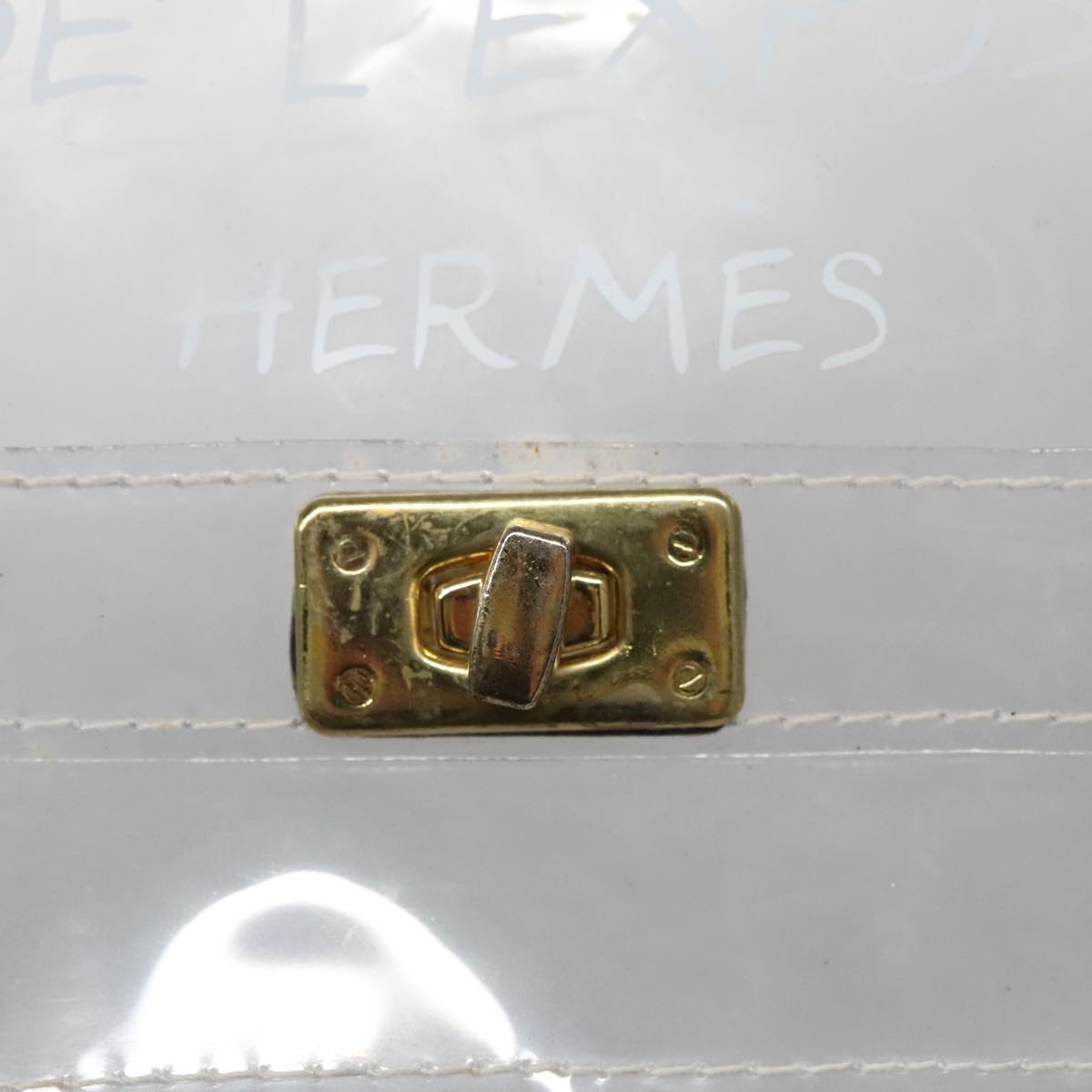 HERMES Vinyl Kelly Hand Bag Vinyl Clear Gold Auth 95353