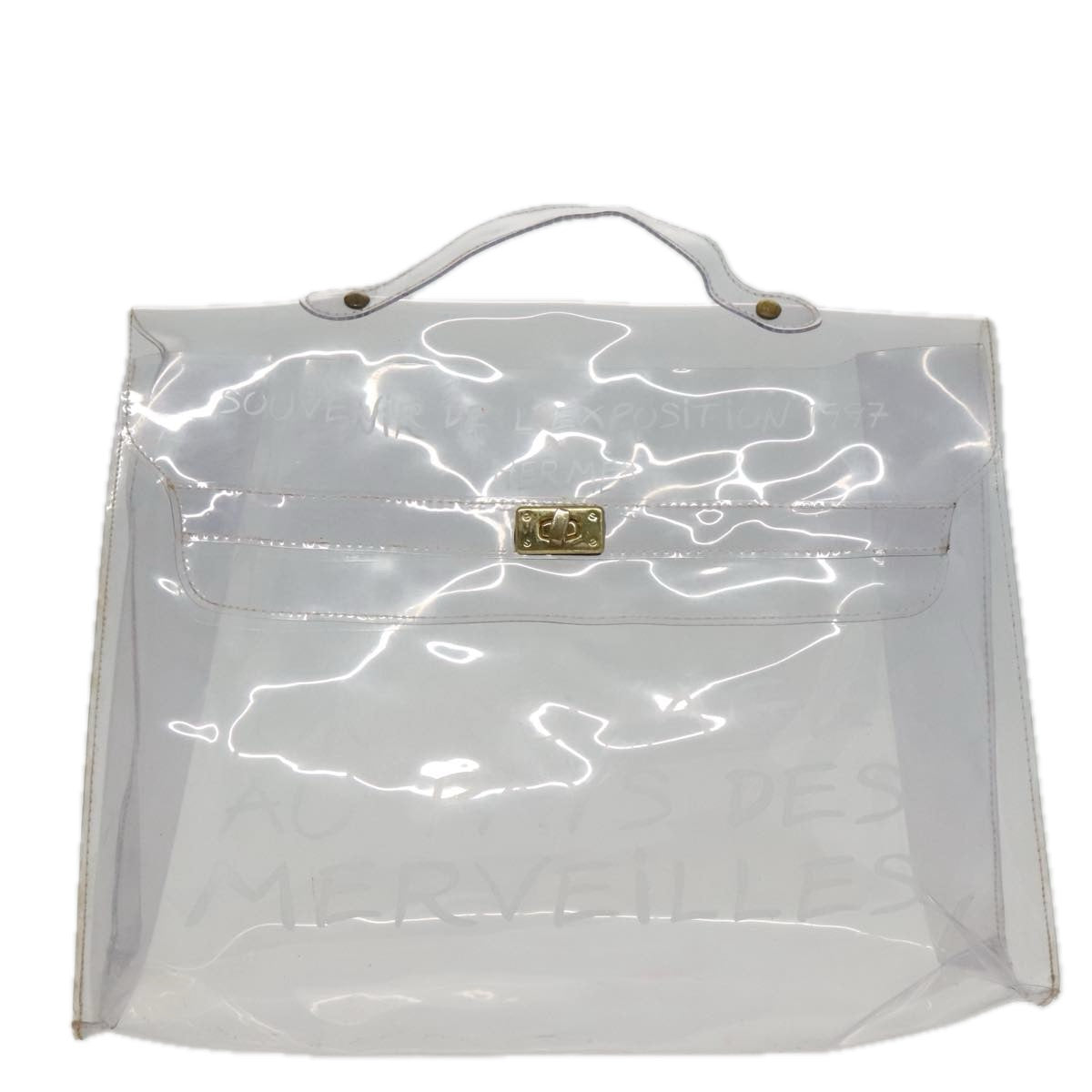 HERMES Vinyl Kelly Hand Bag Vinyl Clear Gold Auth 95353